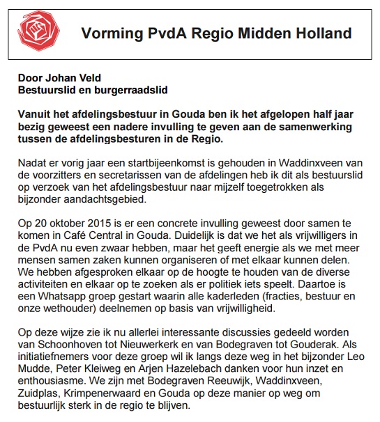 Vorming PvdA Regio Midden Holland